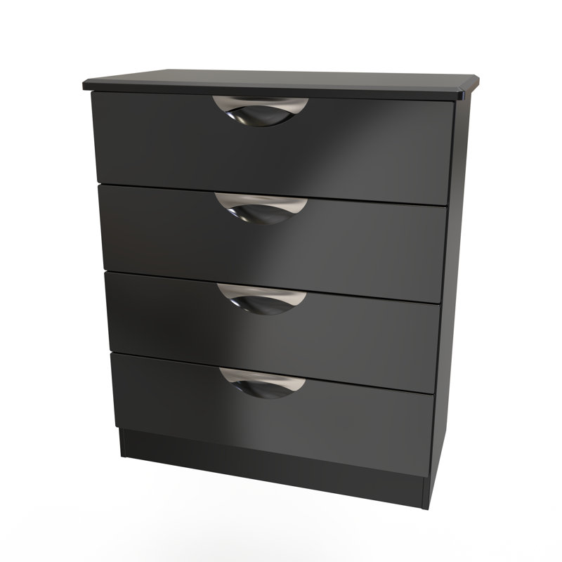 Fully Assembled Leodis 4 - Drawer Chest of Drawers, Black Gloss