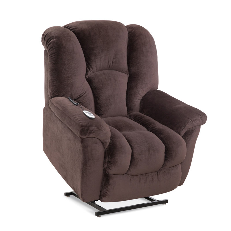 Saish Upholstered Lift Assist Power Recliner, Dark Brown Polyester