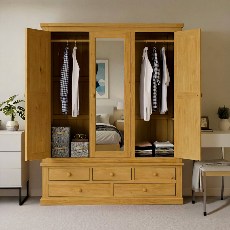 Estevan 3 Door Solid Wood Wardrobe