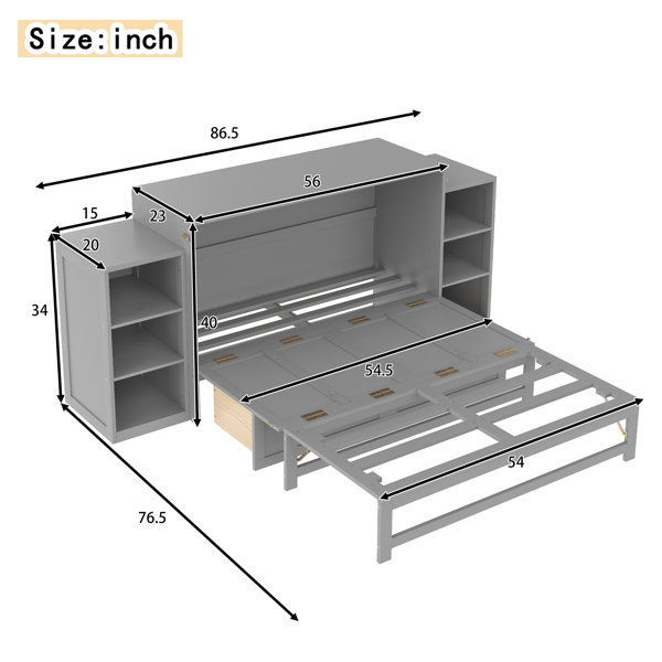 Ebern Designs Full Queen Size Murphy Bed With Spacious Storage Drawers ...