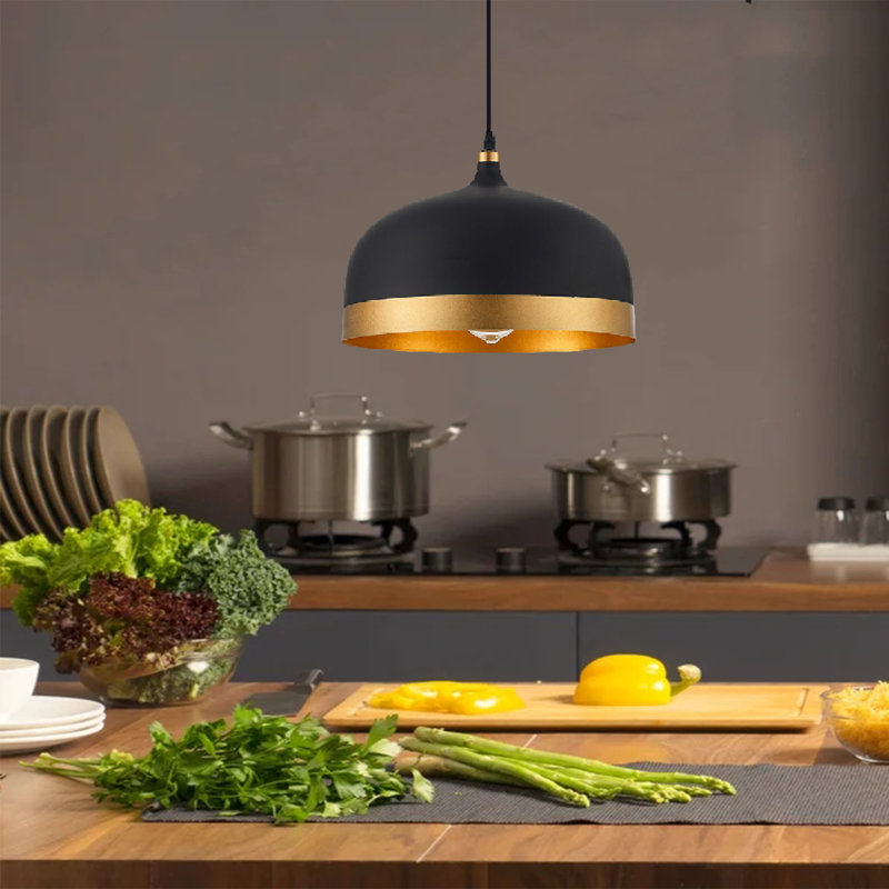 Modern Matte Black Dome Single Pendant, 1