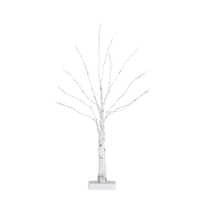 2ft. Pre-Lit Artificial White Birch Tree with 60 Warm White LED Lights