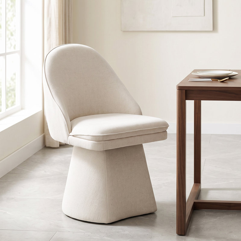 Chaise rembourrée pivotante en tissu Lomena, Lin lin