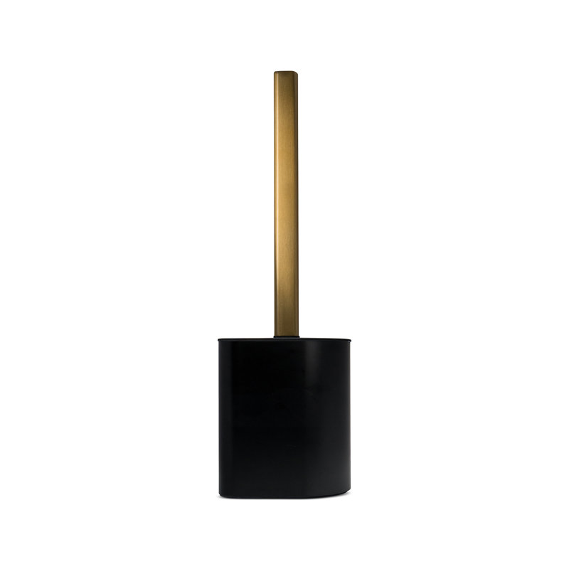 Porte-brosse de toilette arqué en métal 16 po avec base lestée et poils en silicone Acento, noir mat et or, Noir mat / or