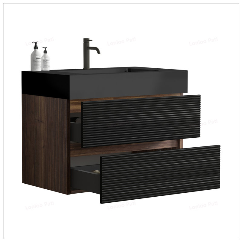 Meuble-lavabo flottant 24 po avec lavabo en quartz noir, 30"