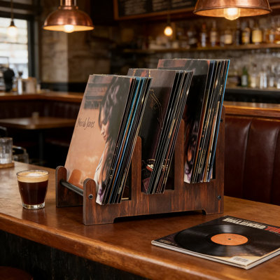 3-Tier Vinyl Record Storage Stand, Holds 60 Lps, Solid Wood Album And Magazine Display Organizer With Retro Design
