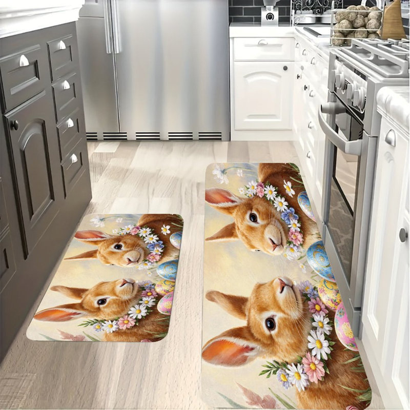 Tapis de cuisine antidérapant 2 lapins de Pâques