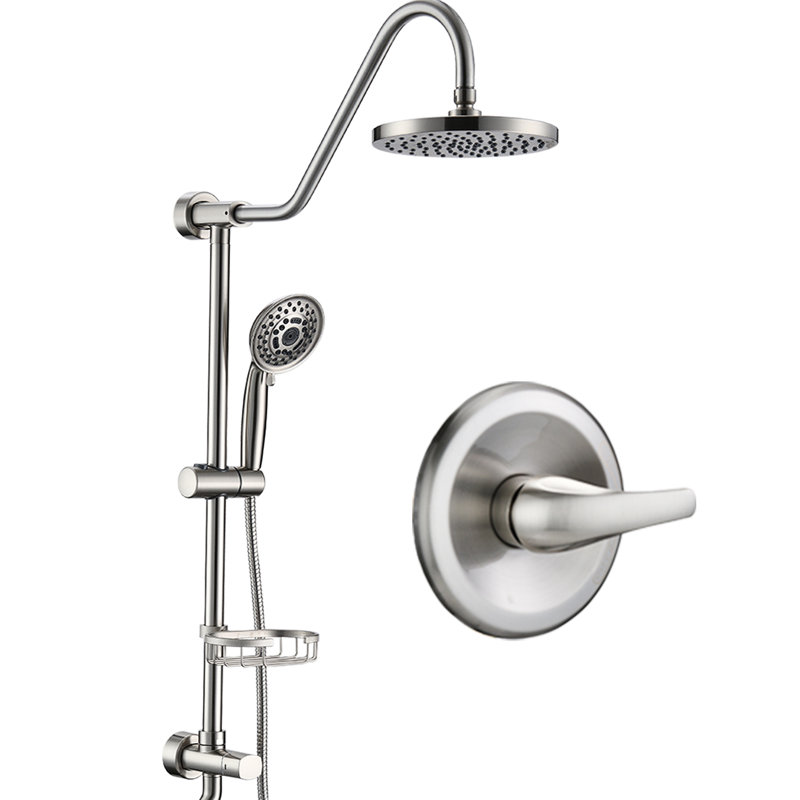 Brushed Nickel Shower Equipment With Diverter Valve - Convenient Use Outfit 59" Hose & Rain Extended Reach Bath