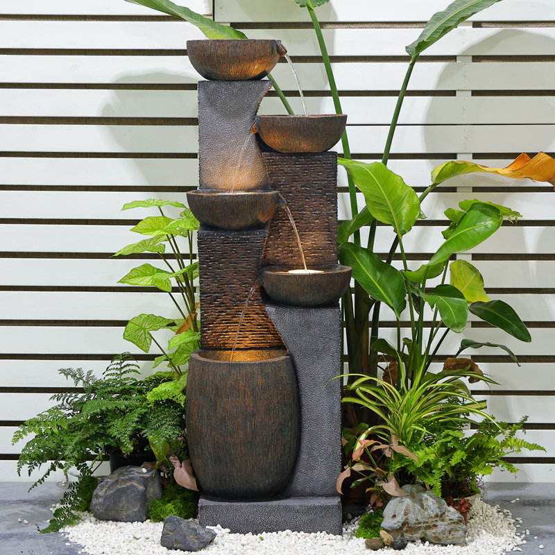 Friedrika Hand Crafted Weather Resistant Floor Fountain with Light