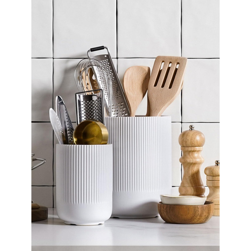 Ceramic / Porcelain Round Utensil Crock, White