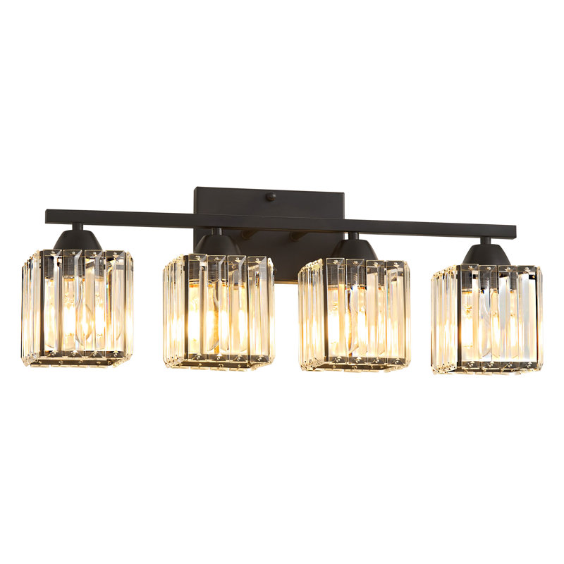 Éclairage de salle de bain à intensité variable 3 lumières avec abat-jour en cristal Monike, Noir mat, Quatre lumières