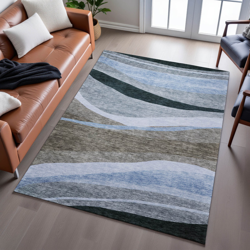 Premium Machine Washable Wayne AMF1098 Swirls Rug, Rectangle 3' x 5'