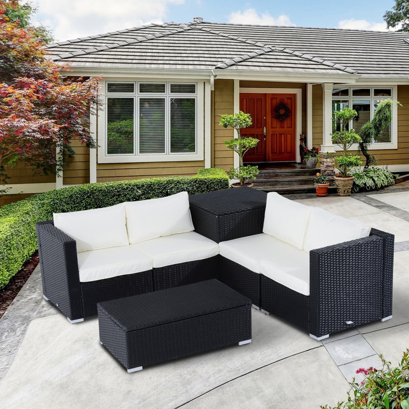 Ensemble de conversation modulaire en rotin 6 pièces avec coussins Trask Deluxe