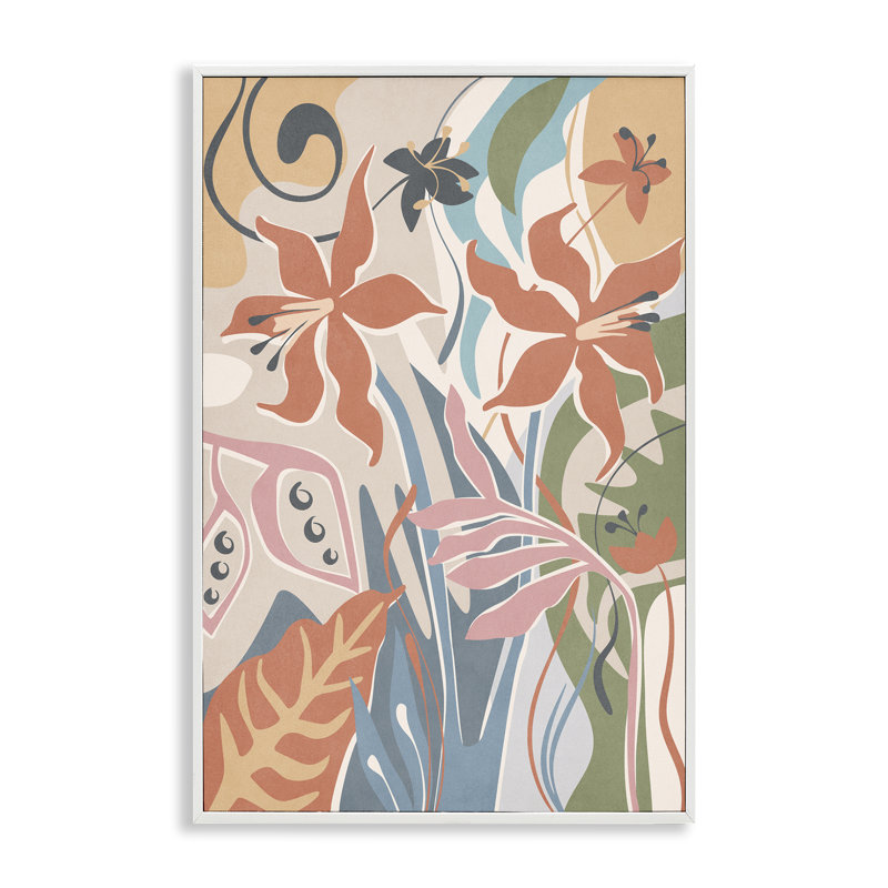 «Neutral Whimsy Florals», art de la giclée encadrée par Nataly White, H 30 po x l 20 po, Giclée encadrée noir minuit