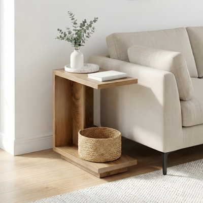 Warm Slatted C-shaped Compact Side Table