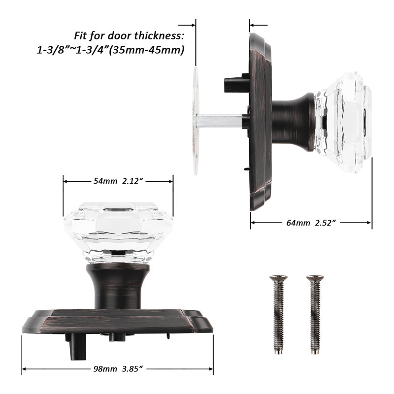 Crystal Single Dummy Door Knob, Oil Rubbed Bronze, Single Dummy