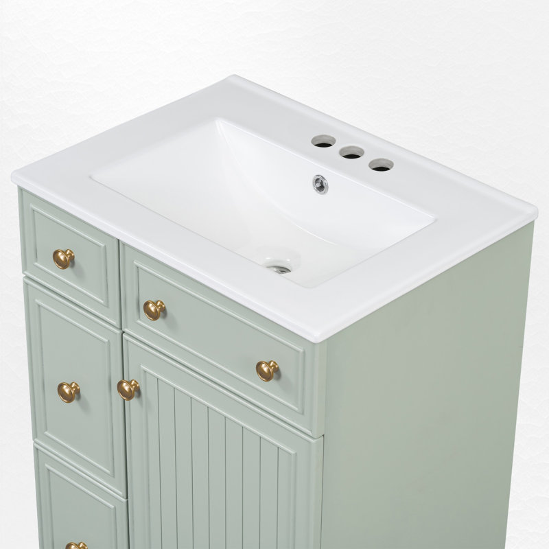 Norreen 24'' Single Bathroom Vanity with Ceramic Top, Green, Gold