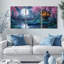 Ensemble de 3 toiles murales « Paysage de cerisiers en fleurs au clair de lune » pour salon, chambre et décoration intérieure-404858686