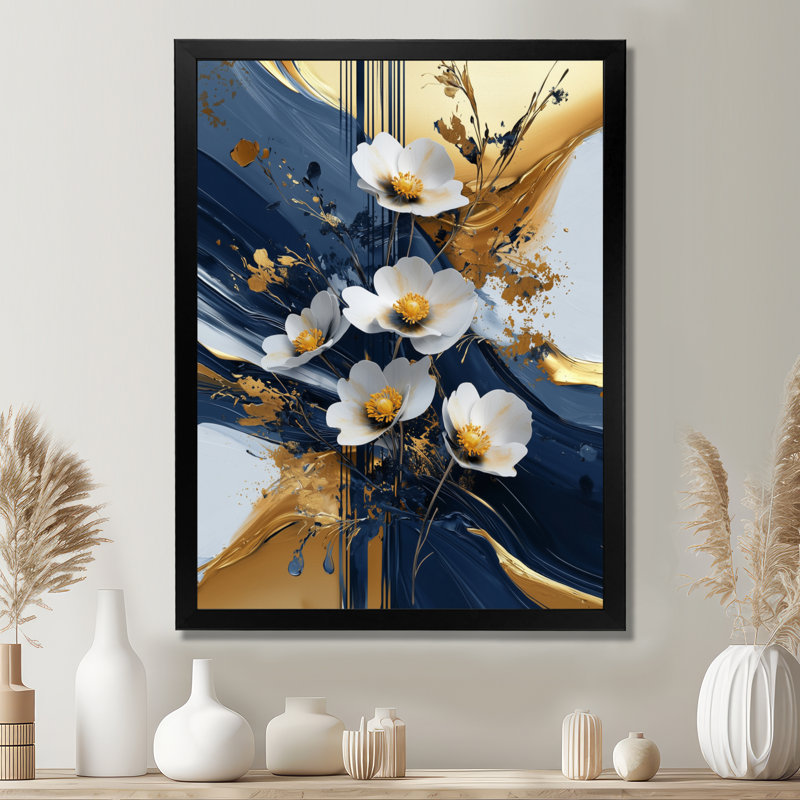 Ricco - reproduction d'art sur toile florale, H 32 po x l 16 po, Noir, noir, noir, noir