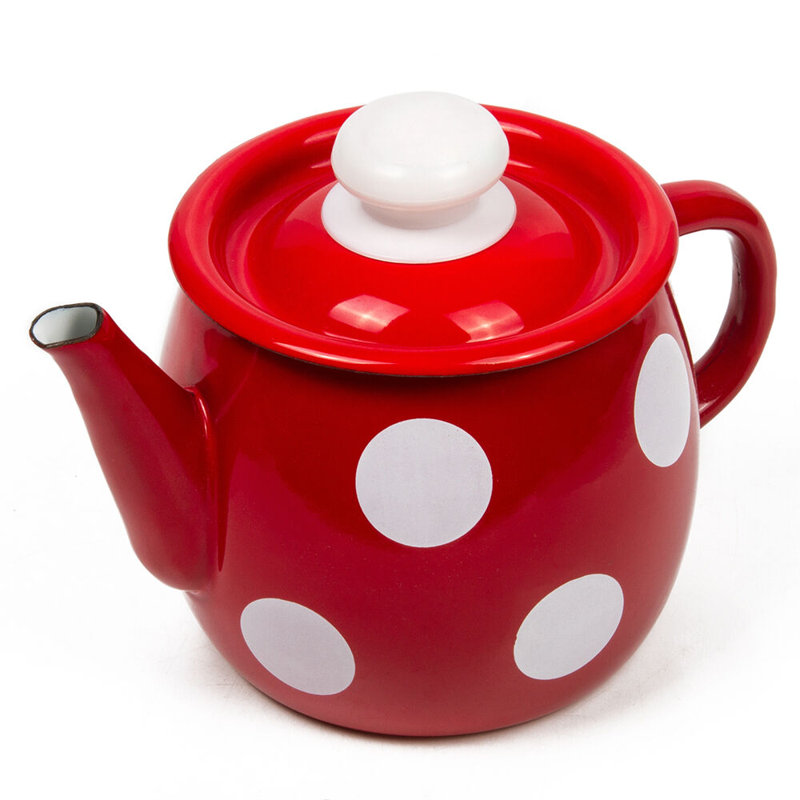 Red White Polka-Dot Enamel Kettle 1-qt