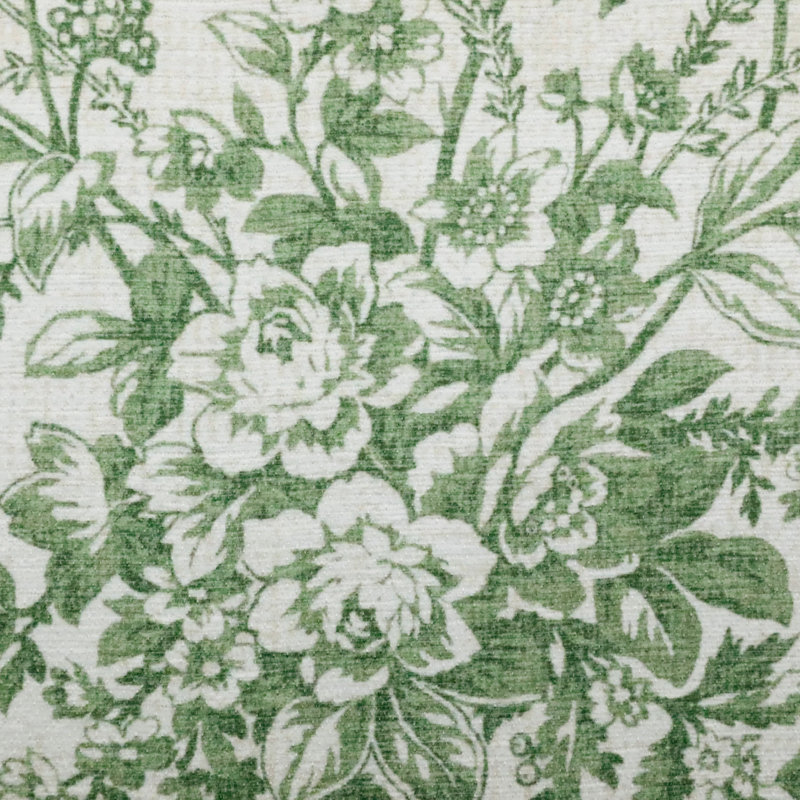 Sage Green and Ivory Floral Chenille Washable Runner Rug Set
