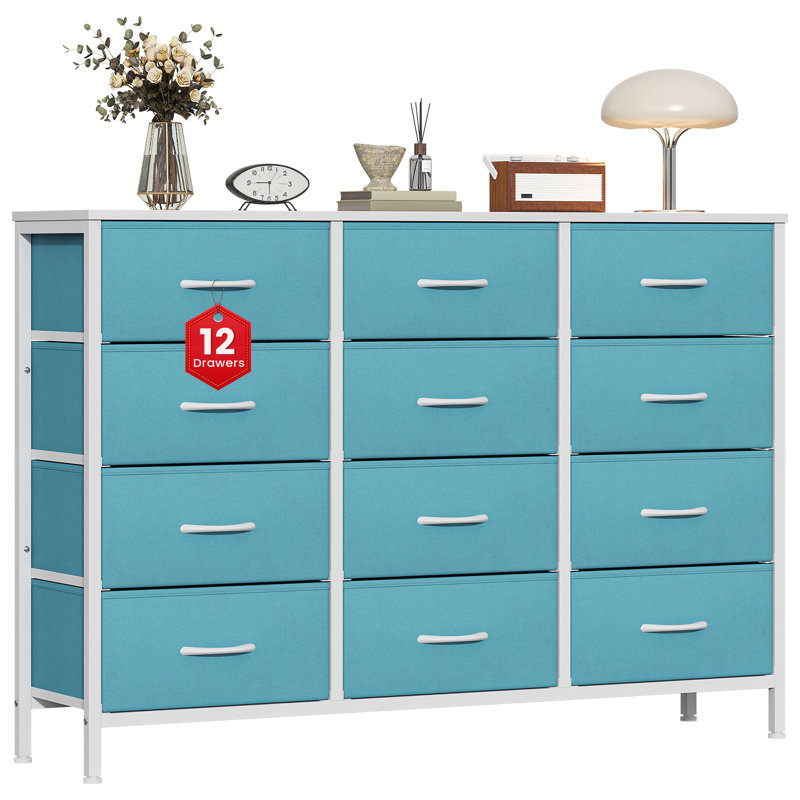 Metal 30cm W 12 - Drawer Chest of Drawers, Blue