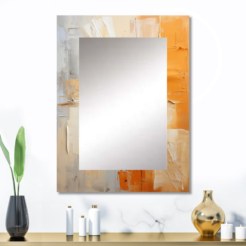 «Glam Orange Beige Collage IV», miroir mural décoratif tendance, 32 po x 24 po