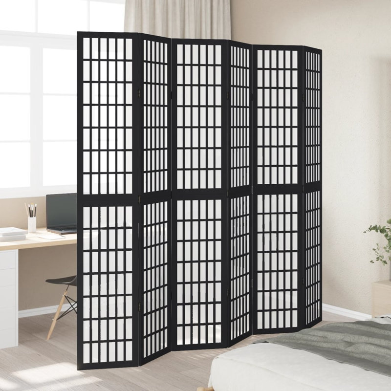 210 cm W 6 - Panel Folding Room Divider, 200cm H x 175cm W x 0.16cm D, Black