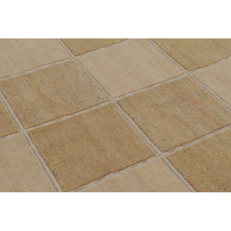 Rug & Kilim’S Scandinavian Rug, Geometric Pattern In Gold And Beige, Rectangle 8' x 10'