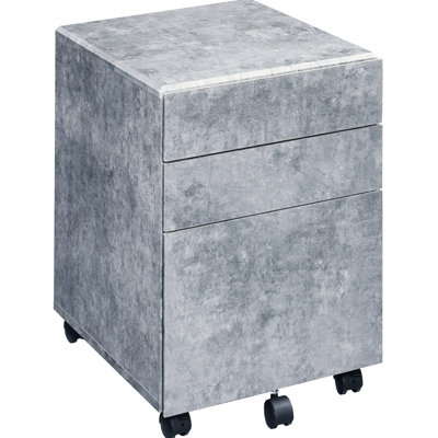 3 File Cabinet In Silver, Faux Concrete Finish For Streamlined Office Setup Efficient
