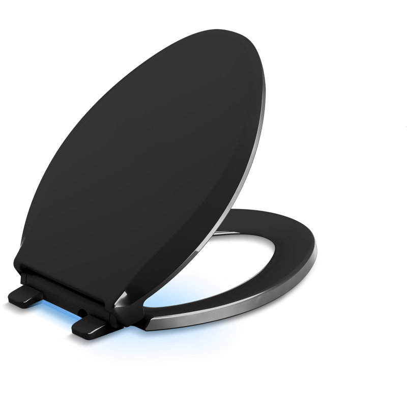 Cachet Nightlight Quiet-Close with Grip-Tight Elongated-Front Toilet Seat, Black, Ready Latch