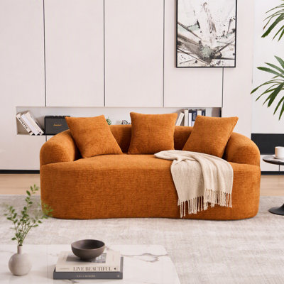 Compact Curved Loveseat with Full Compression Sponge, Chenille Fabric, and 3 Pillows for Small Spaces and Apartments