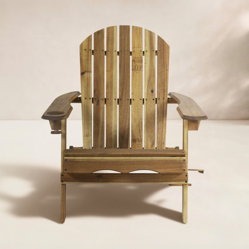 Chaise Adirondack pliante en bois massif Teigan, Naturel