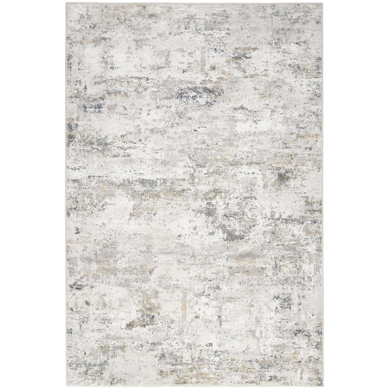 Distinctive Power Loom Synthetic Fibers Abstract Area Rug in Gray/Ivory