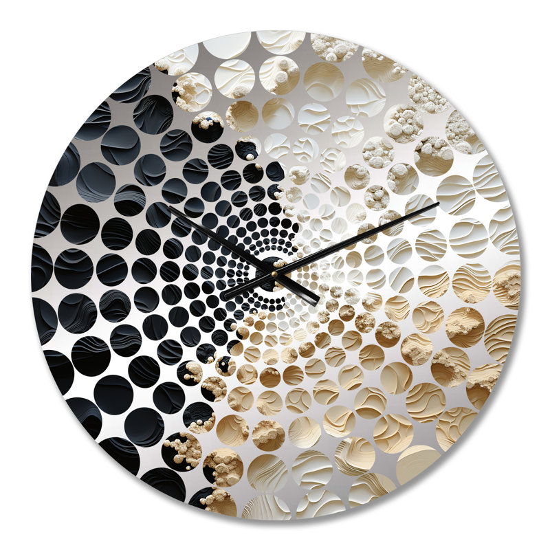 Abstract Cream And Black Liquid Paint - Coastal Wall Clock, Small