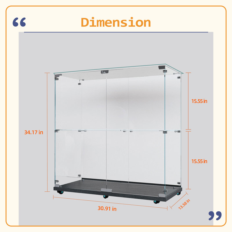 Reinforced Modern Tempered Glass Display Cabinet,Wine Cabinet,Storage Cabinet,File Cabinet,With Bluetooth LED Light Strip,Lockable Swivel Casters,Suitable For Uneven Ground,Can Be Placed Anywhere
