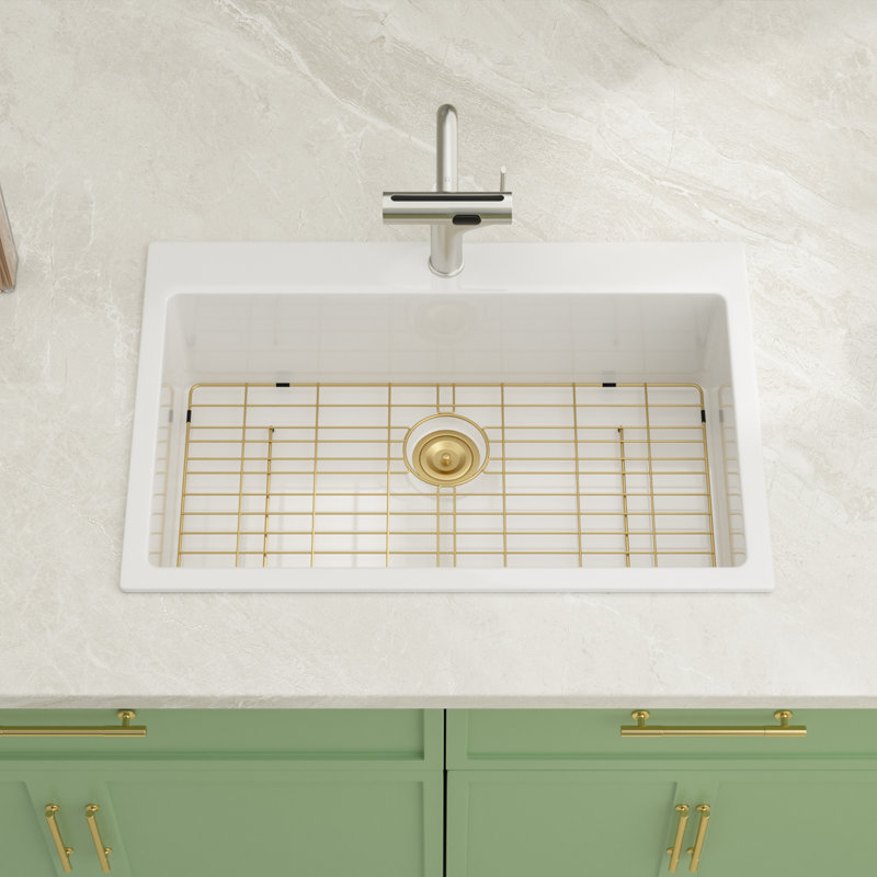 Évier de cuisine encastré en céramique de 30/33 pouces, évier à cuve en argile réfractaire avec grille de fond et crépine