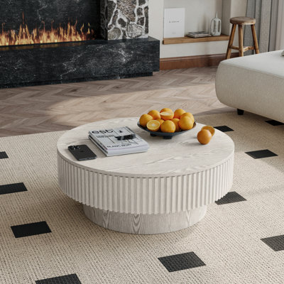 31.5'' Round Coffee Table with Storage Solid Wood Veneered Modern Coffee Table Accent Tea Table for Living Room Solid Wood+MDF 1 Piece Coffee Table R