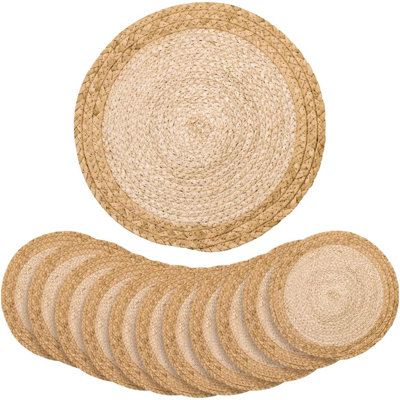 Round Woven Placemats Plate Chargers Set Of 12 Boho Farmhouse Rustic Place Mats For Dining Table Decor Rattan Wicker Table Mats Braided Chargers For Dinner Plates