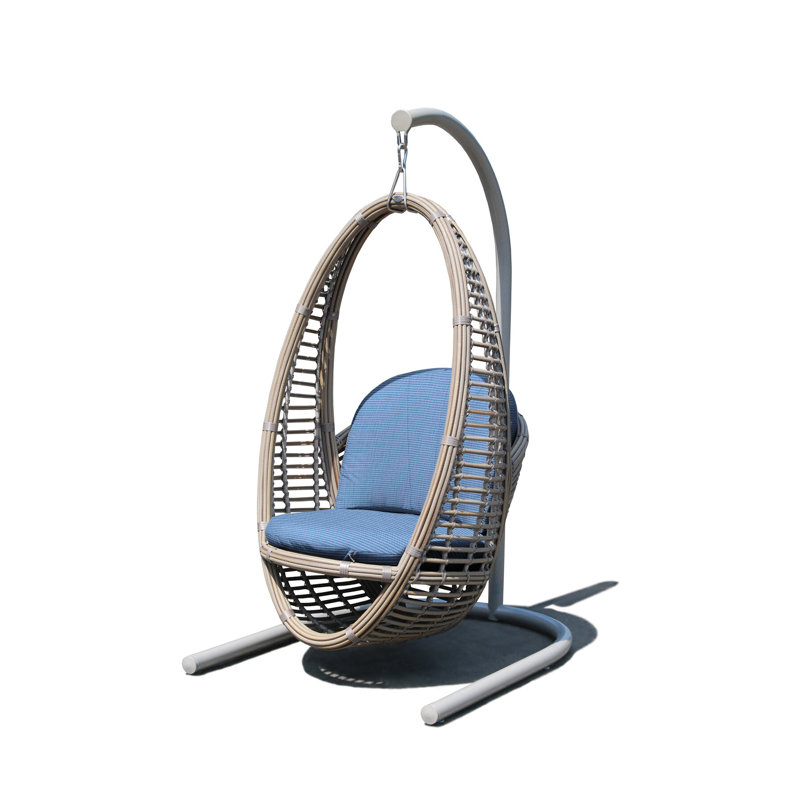 Heri Porch Swing with Stand, Canvas Air Blue Sunbrella® Canvas, Kubu Mushroom