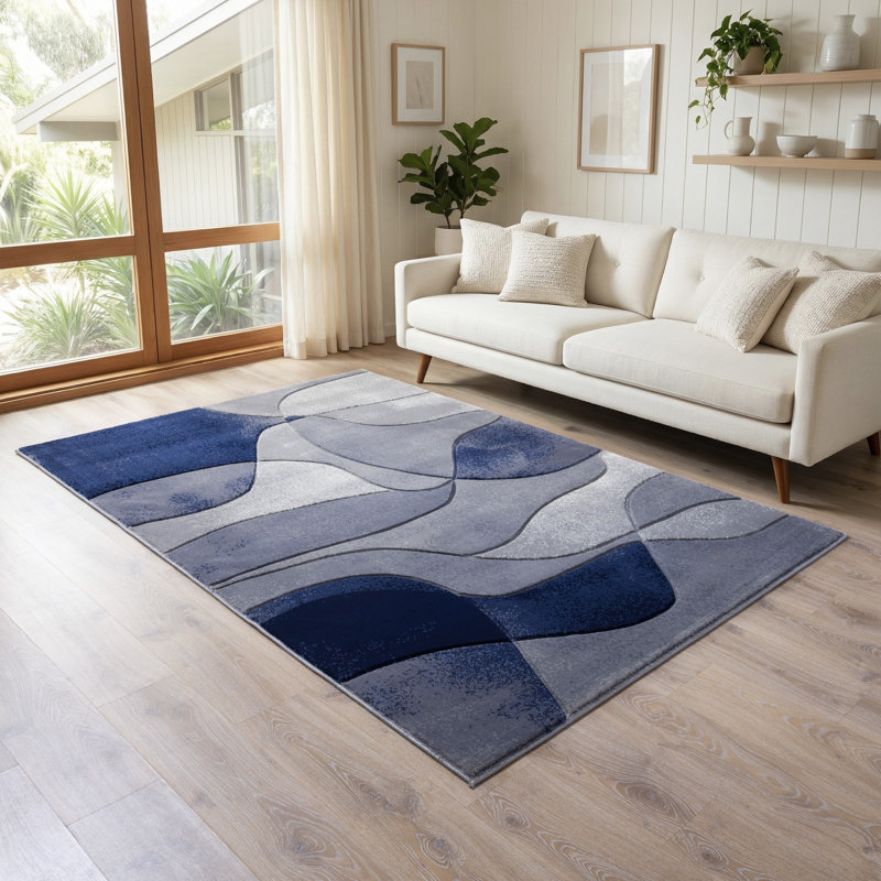 Alexia Collection Blue/Grey Abstract Modern & Contemporary Area Rug, 2'1 X 3'3