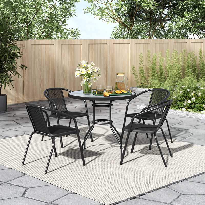 Carruthers 2 - Person 80cm L Outdoor Garden Tempered Glass Wood Grain Coffee Table