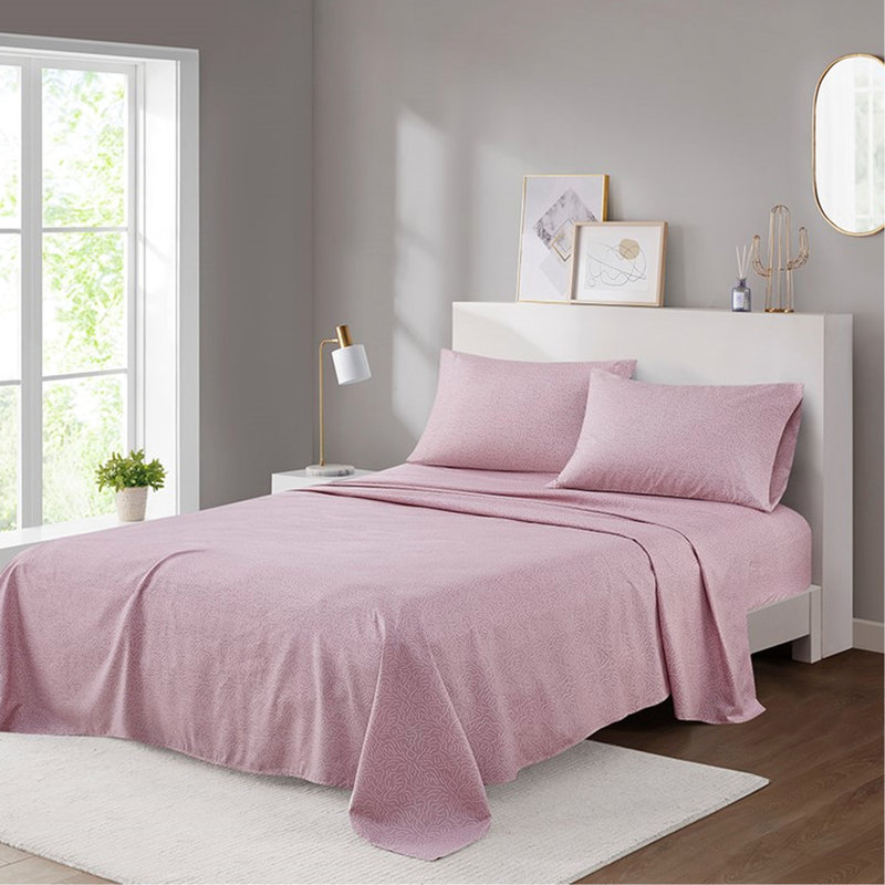 Ensemble de draps pour grand lit 4 pièces - 100% microfibre douce, lisse, gaie, imprimée, plissée pour une utilisation toute l'année 2