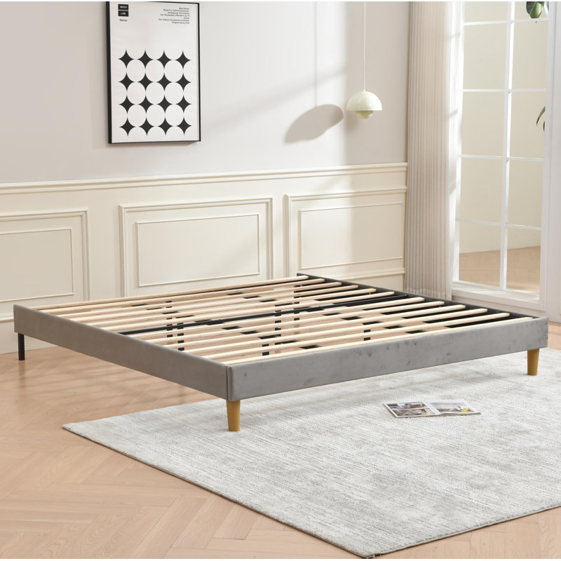 Lit plateforme en tissu d'ameublement, gris, Très grand