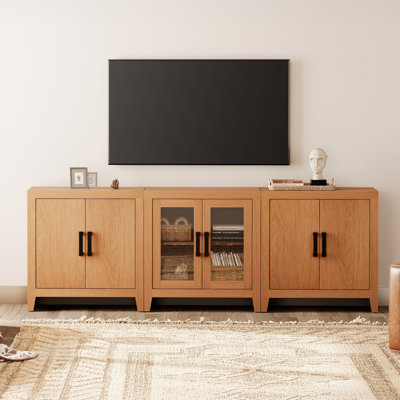 Farmhouse TV Stand For Tvs Up To 85 Inch, 3-Piece Modular Entertainment Center With Glass And Wood Doors,  Media Console For Living Room, Bedroom, Hom