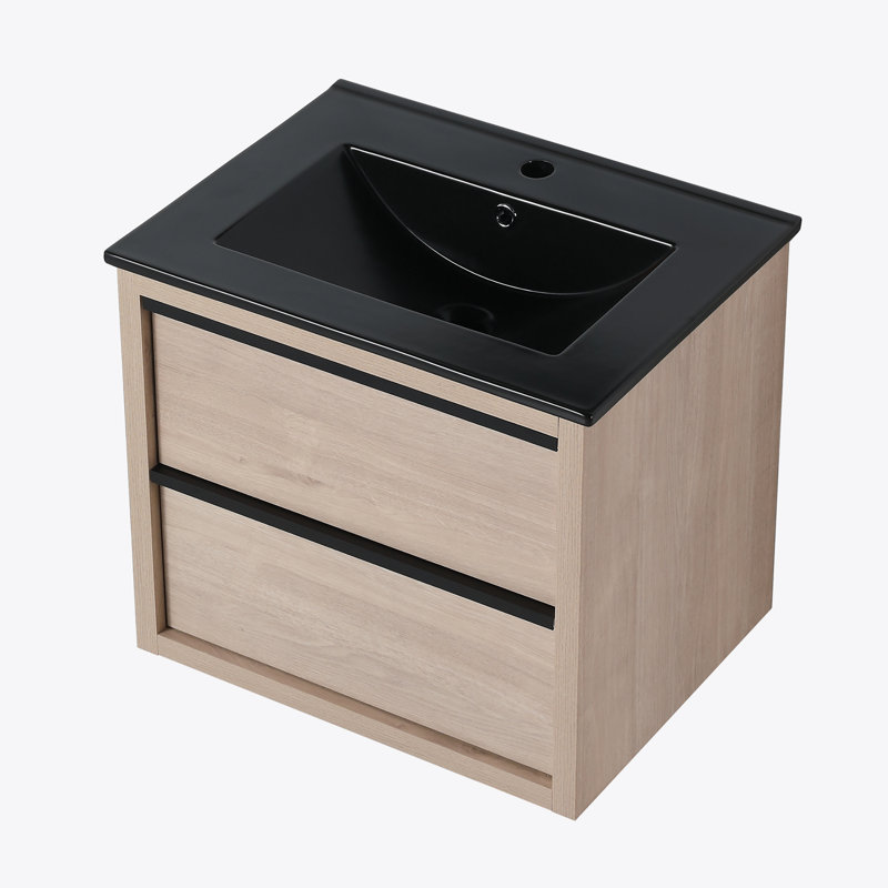 Meuble-lavabo 24 po avec lavabo en céramique noire et 2 tiroirs à fermeture en douceur