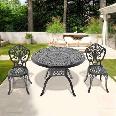 Ensemble 3 pièces de mobilier de salle à manger en fonte d'aluminium toutes saisons avec cadre noir