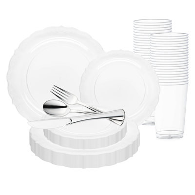 Clear Vintage Round Disposable Plastic Wedding Value Set - 30 Settings