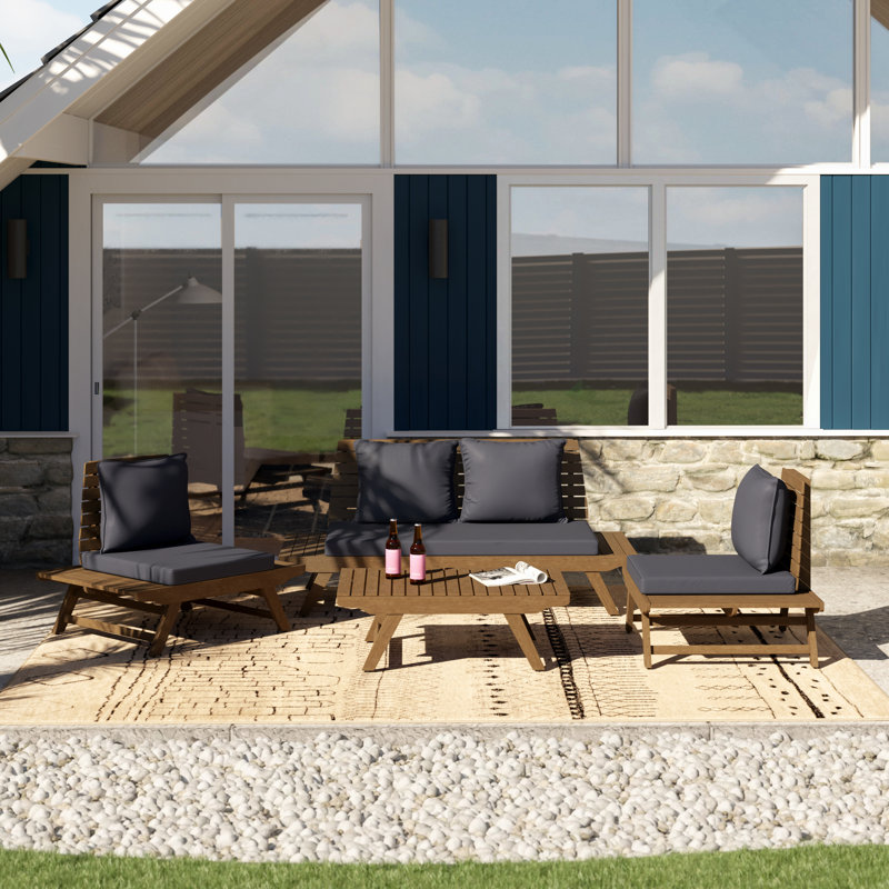 Aticus Acacia 4 - Person Patio Conversation Set with Cushions, Gray Frame/Dark Gray Cushion
