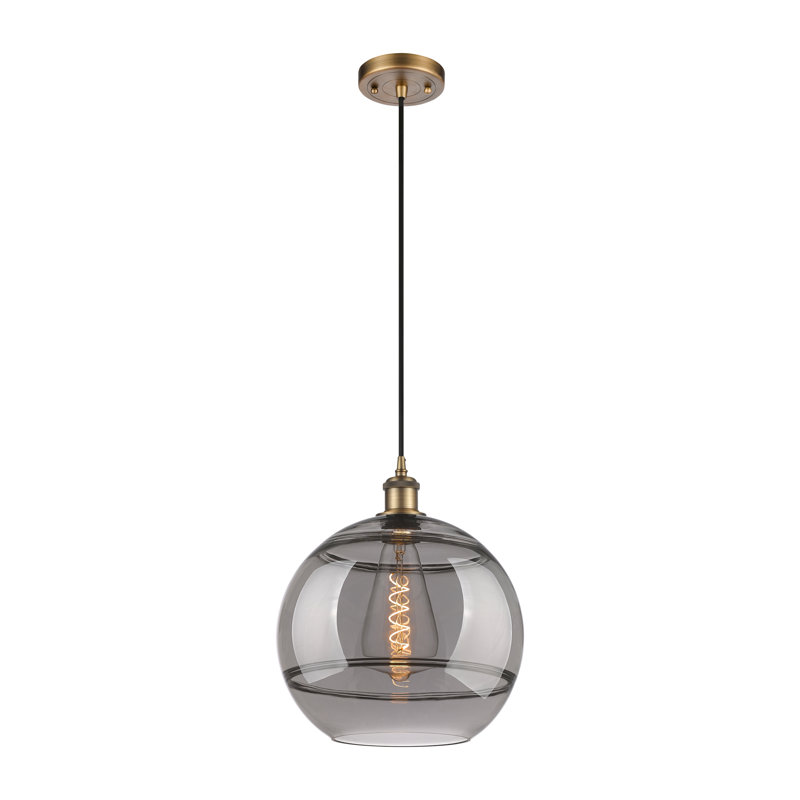 Luminaire suspendu 1 lumière Ballston Natick, Gris fumée clair, H 13,38 po x l 12 po x P 12 po, Laiton brossé